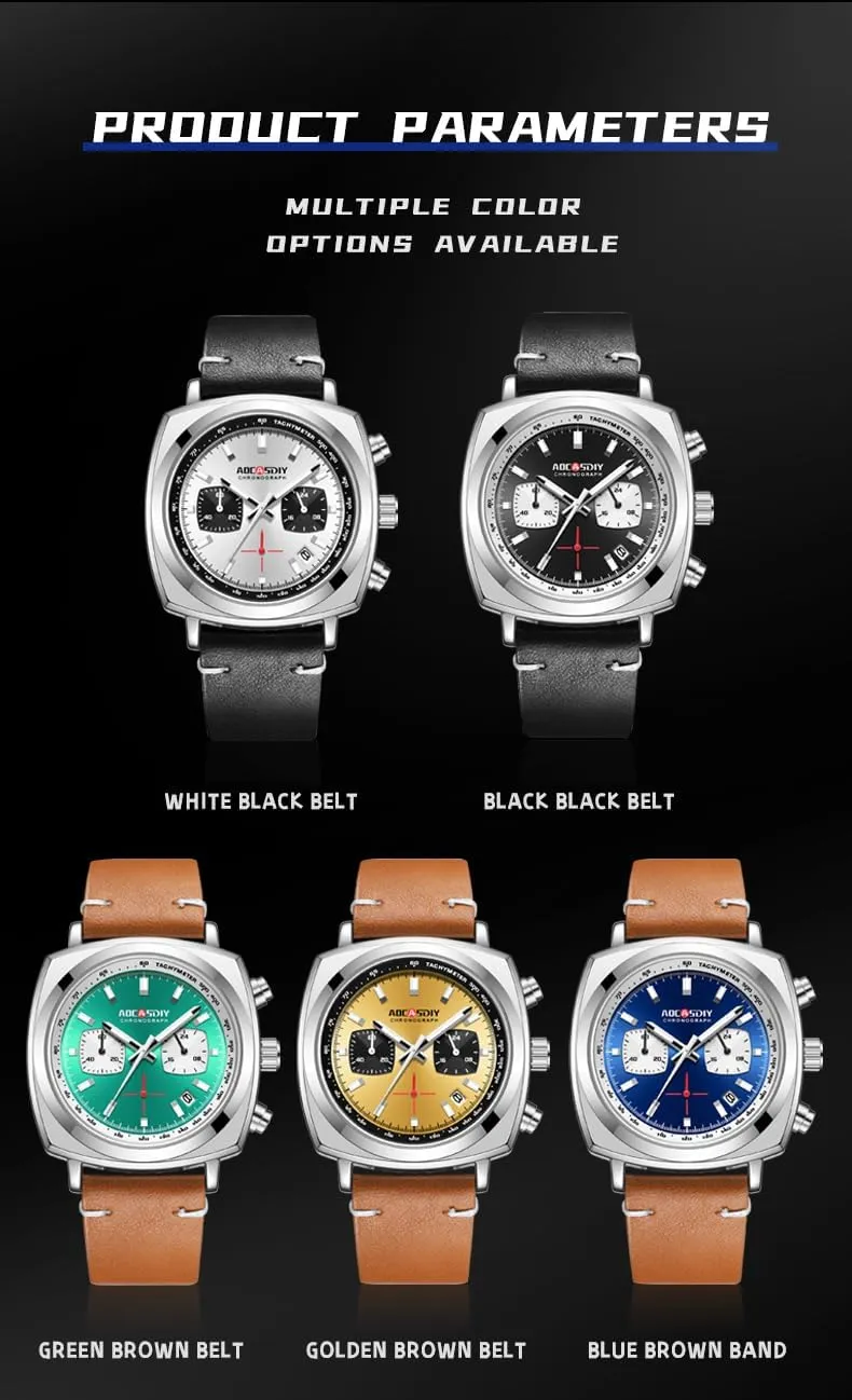Casual Style Waterproof Leather Band Luminous Trend Watch for Men Gosasa Multifunctional midocean Outdoor Sports Square Men's Quartz Watch with Calendar & Chronograph - Stylish 