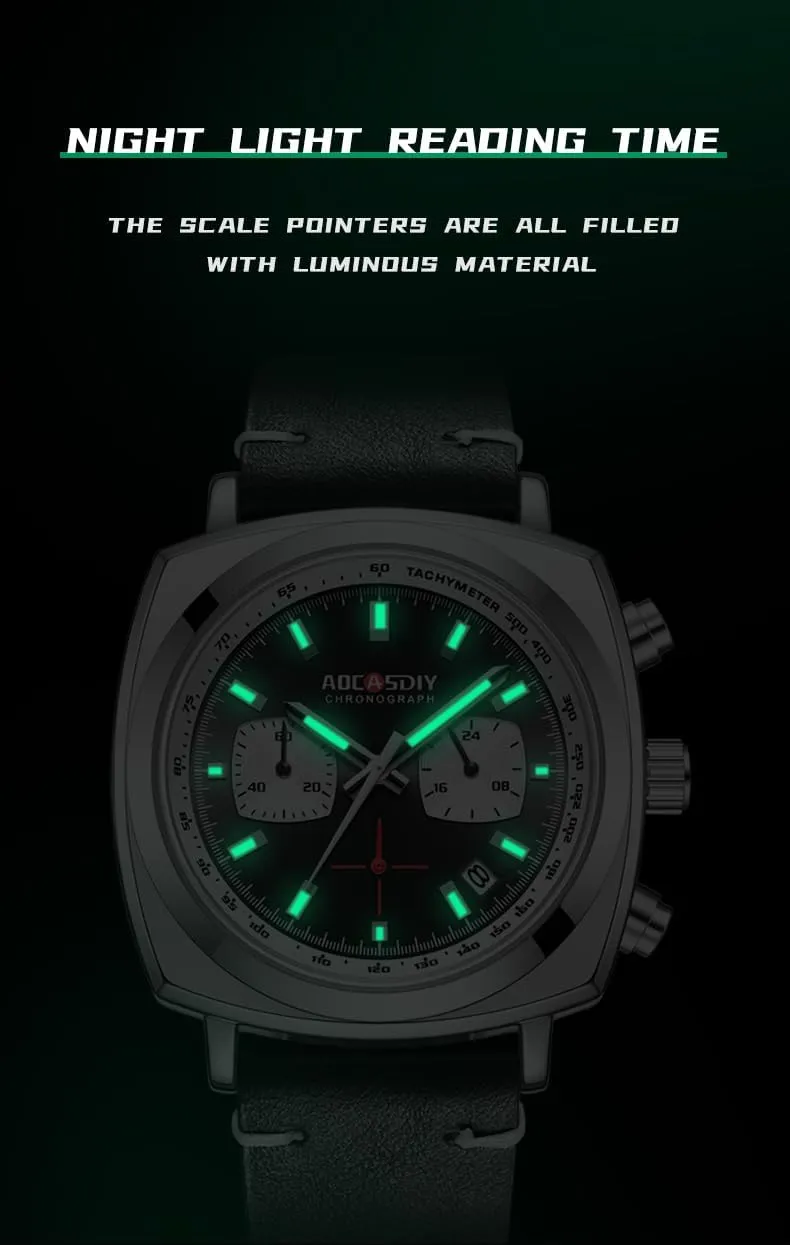 Casual Style Waterproof Leather Band Luminous Trend Watch for Men Gosasa Multifunctional midocean Outdoor Sports Square Men's Quartz Watch with Calendar & Chronograph - Stylish 