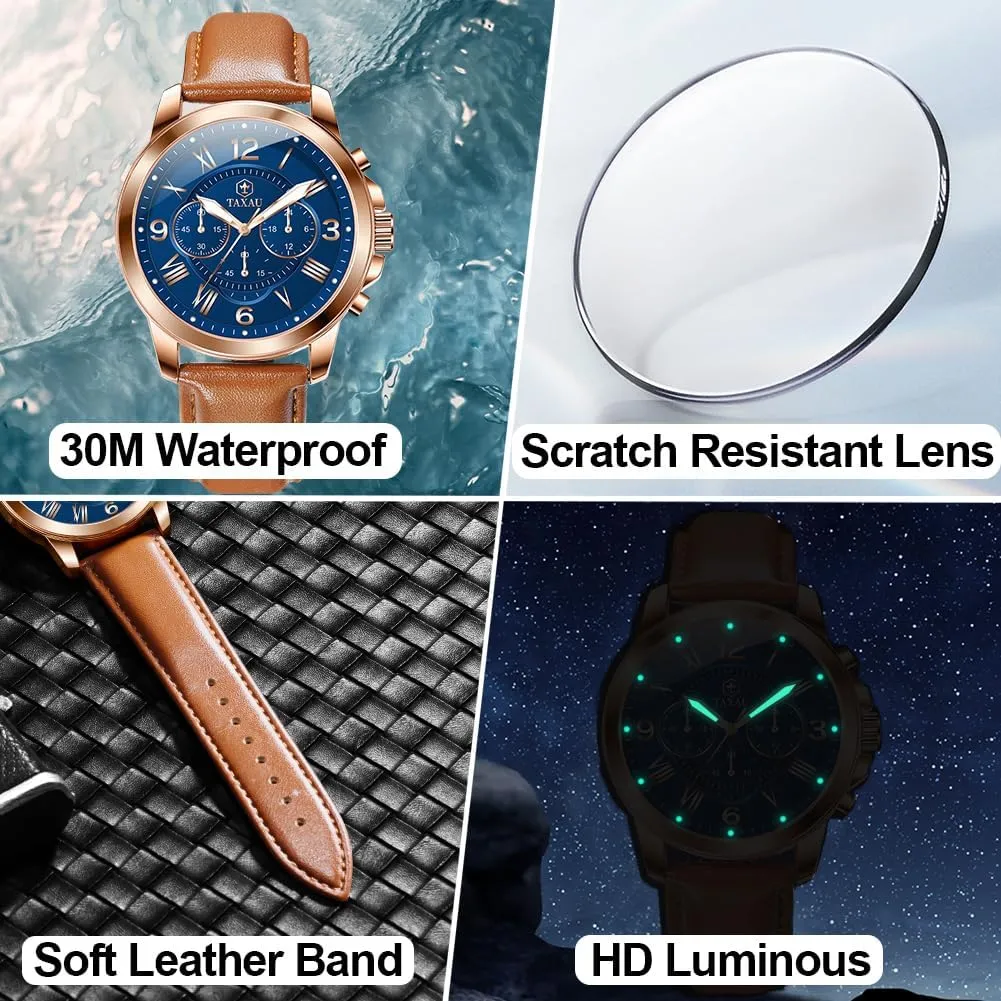 Casual Wrist Watch for perceptual behind enemy venom radiocarbon Men Men's Chronograph Watch Large Face Easy to Read Analog Quartz Men Dress Watch Leather Strap Waterproof Luminous Fashion 