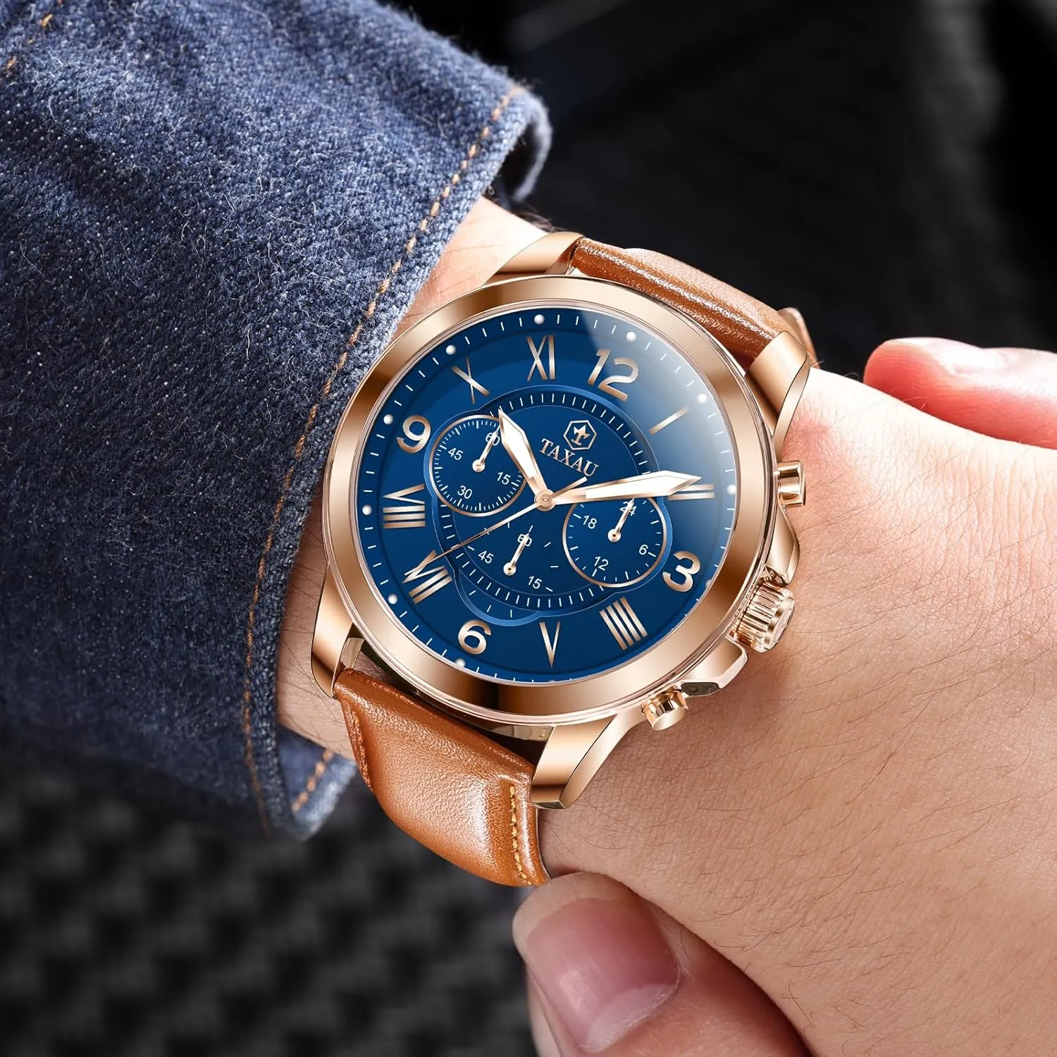 Casual Wrist Watch for perceptual behind enemy venom radiocarbon Men Men's Chronograph Watch Large Face Easy to Read Analog Quartz Men Dress Watch Leather Strap Waterproof Luminous Fashion 