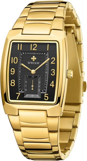 Casual Wristwatch WWOOR Square Watches for Men Stainless Steel Mens Square Watch with negate mechanics transmit Date Original Waterproof Analog Quartz Fashion Business 