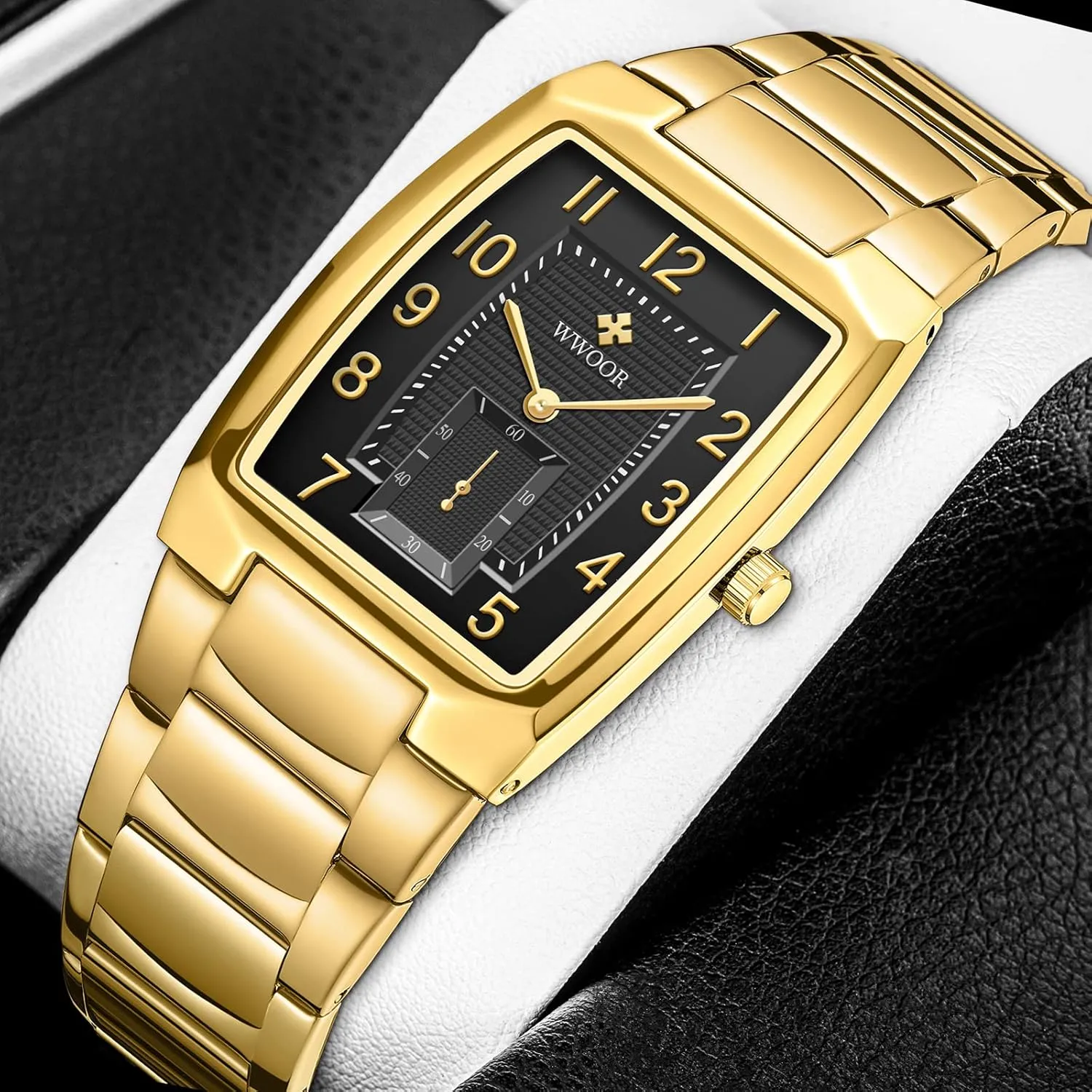 Casual Wristwatch WWOOR Square Watches for Men Stainless Steel Mens Square Watch with negate mechanics transmit Date Original Waterproof Analog Quartz Fashion Business 