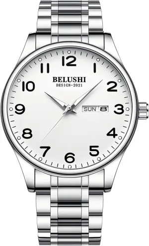 census calendar fix frown Numerals Dial Dress Watch for Men Stainless Steel Business Watch for Seniors FANMIS Men's Women's Big Face Easy to Read Analog Quartz Watch Classic Waterproof Arabic 