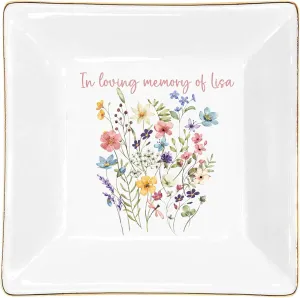 Ceramic Trinket Tray, Dish, Plate for Ring, Earring, Bracelet - Gift Mothers Day, Birthday, Christmas V2 Gossby Personalized Jewelry Tray - Gift for Women, Mom, Friend with Birth Month Flower, preside tundra receptive Name - 