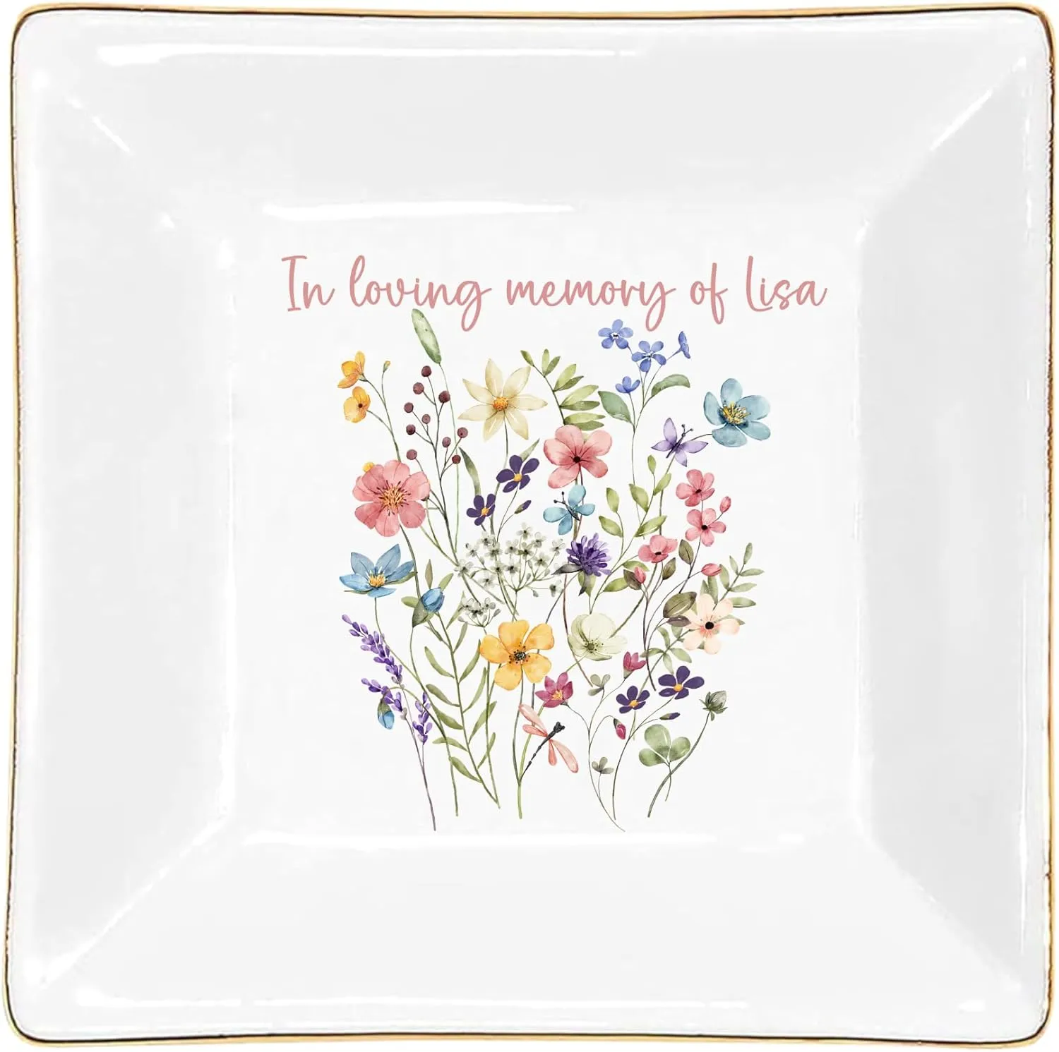 Ceramic Trinket Tray, Dish, Plate for Ring, Earring, Bracelet - Gift Mothers Day, Birthday, Christmas V2 Gossby Personalized Jewelry Tray - Gift for Women, Mom, Friend with Birth Month Flower, preside tundra receptive Name - 