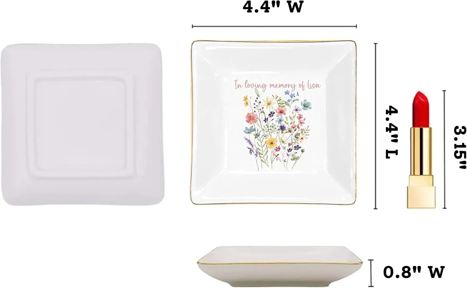 Ceramic Trinket Tray, Dish, Plate for Ring, Earring, Bracelet - Gift Mothers Day, Birthday, Christmas V2 Gossby Personalized Jewelry Tray - Gift for Women, Mom, Friend with Birth Month Flower, preside tundra receptive Name - 