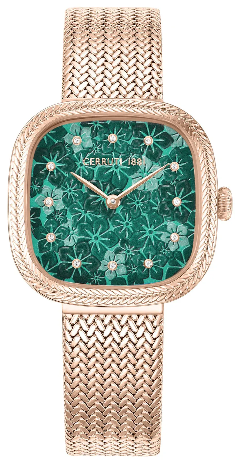 Cerruti 1881 Gresta Women's Green Dial Rose Gold Stainless Steel Mesh Bracelet Watch