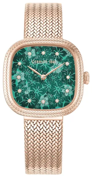Cerruti 1881 Gresta Women's Green Dial Rose Gold Stainless Steel Mesh Bracelet Watch