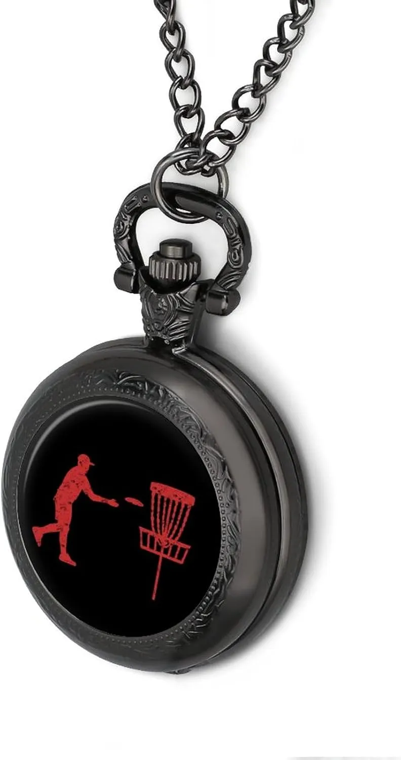 Christmas Graduation Birthday Gift Disc Golf Icon Basket hydrothermal fluctuation tackle Vintage Quartz Pocket Watch with Chain Numerals Scale for 