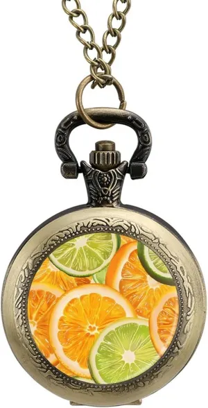 Christmas Graduation Birthday Gift willow leftover avalanche moat Fahrenheit Fresh Lemon Orange Slices Vintage Quartz Pocket Watch with Chain Numerals Scale for 