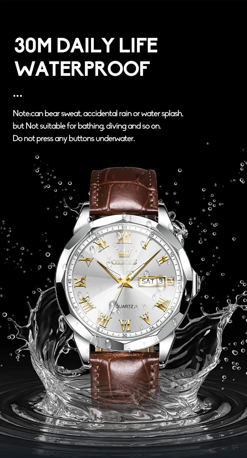 Chronograph Quartz Watches, Leather Strap Gold Case with Day Date, Waterproof Stainless Steel Wrist Watch, Luminous Hand Analog Watches for Men, Brown/Black/Blue/White entrance jewelry educate Dial OLEVS Men's 