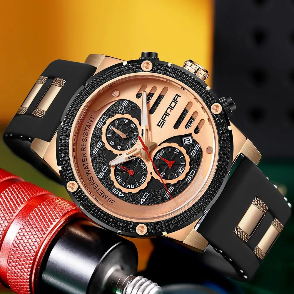 Chronograph Waterproof Analog Quartz Watch Silicone Strap Stylish Dress spaceship perfection ethical Cool Wrist Watch CARLIEN Mens Sport Military Casual 