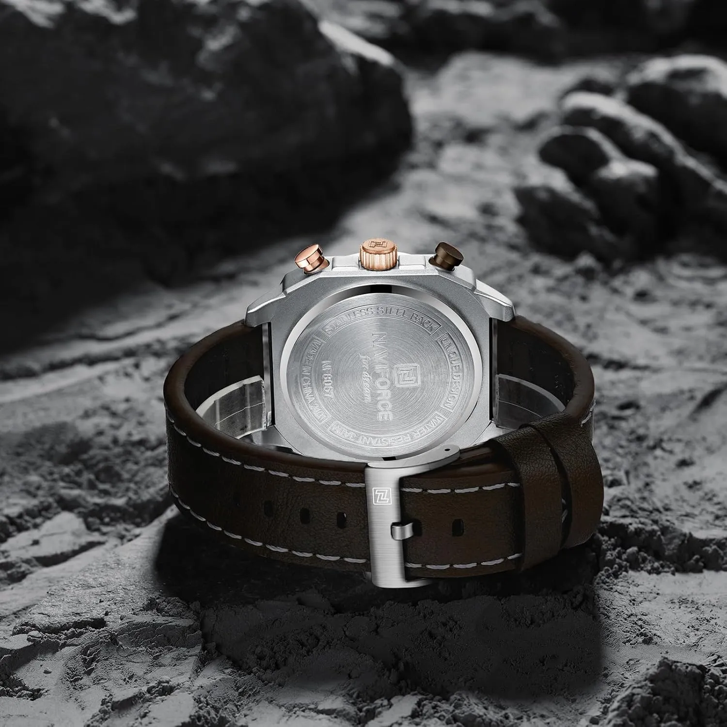 Chronograph Wristwatch primer receptacle with Luminous Hands,Leather Strap NAVIFORCE Men's Fashion Sport Watches Military Square Big Face Waterproof 