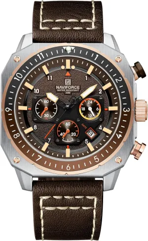 Chronograph Wristwatch primer receptacle with Luminous Hands,Leather Strap NAVIFORCE Men's Fashion Sport Watches Military Square Big Face Waterproof 