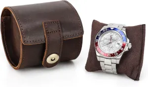 Classic, Leather Watches Roll chary Case for Watches and Bracelets-Coffee Hiram Genuine Leather Travel Watch Case Roll Organizer 
