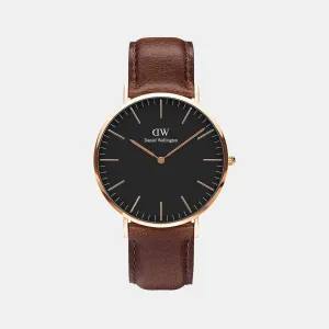 Classic Men's Black Dial Analog Leather Watch DW00100125K