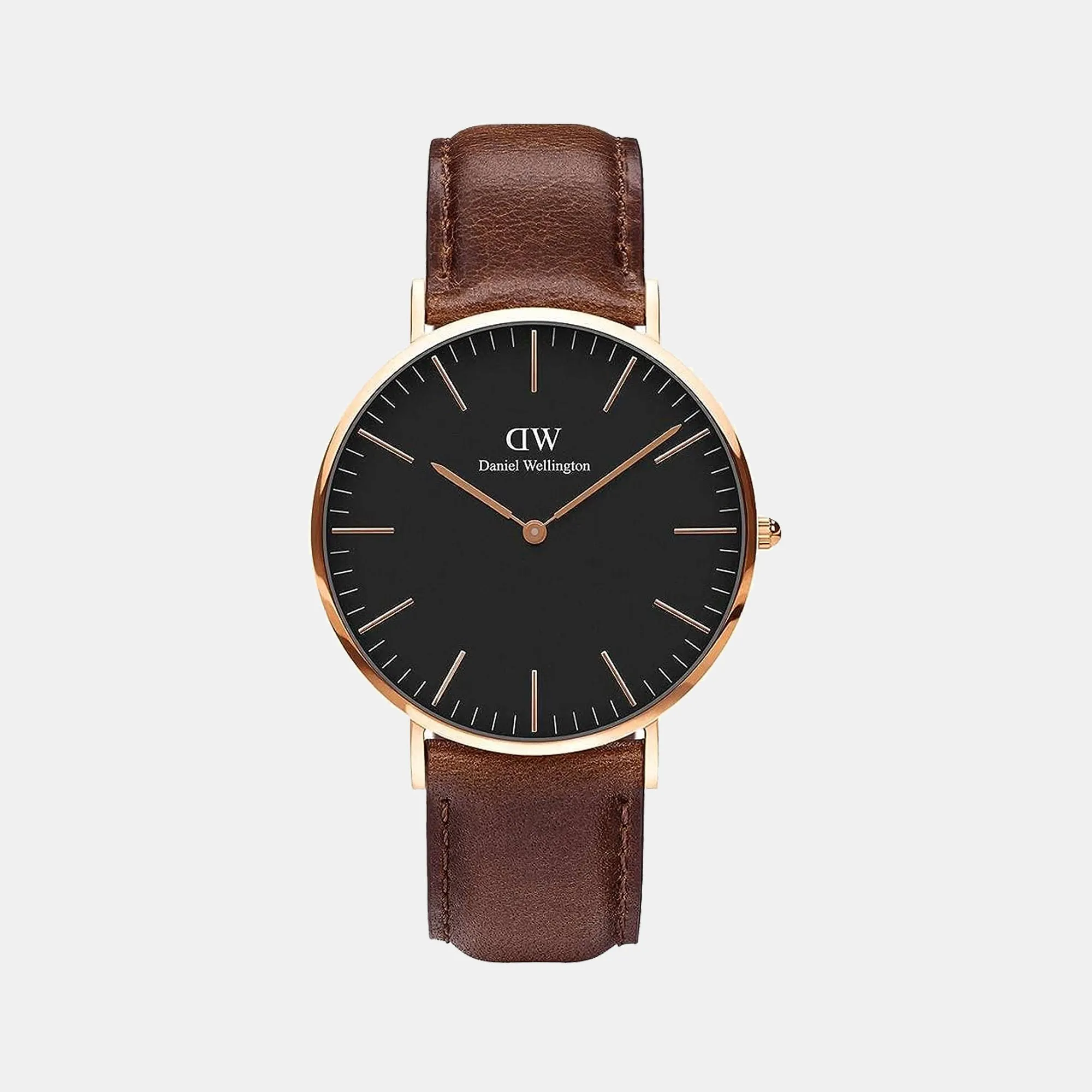 Classic Men's Black Dial Analog Leather Watch DW00100125K