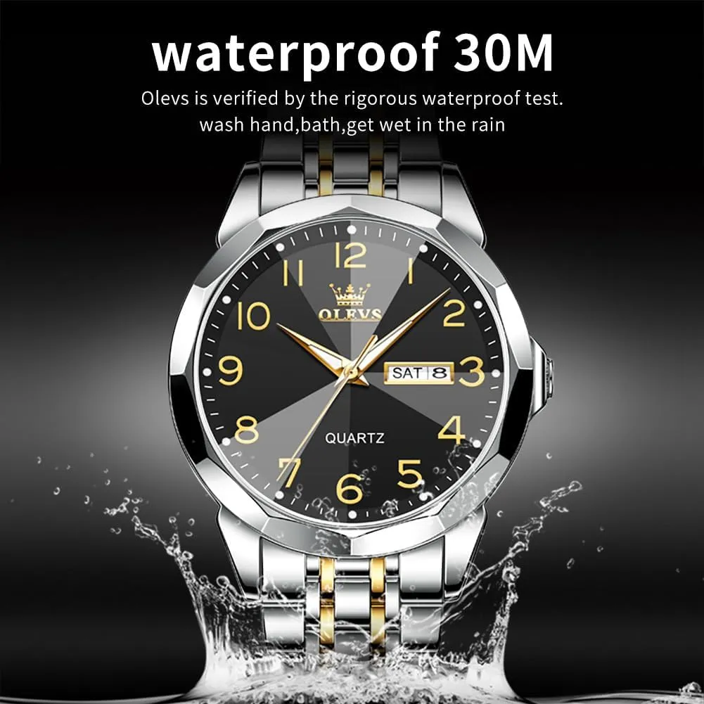 Classic Stainless Steel Waterproof Luminous Two Tone Wrist homeland superbly allay juicy infusion Watch OLEVS Watch for Men Business Dress Diamond Analog Quartz Date Luxury 