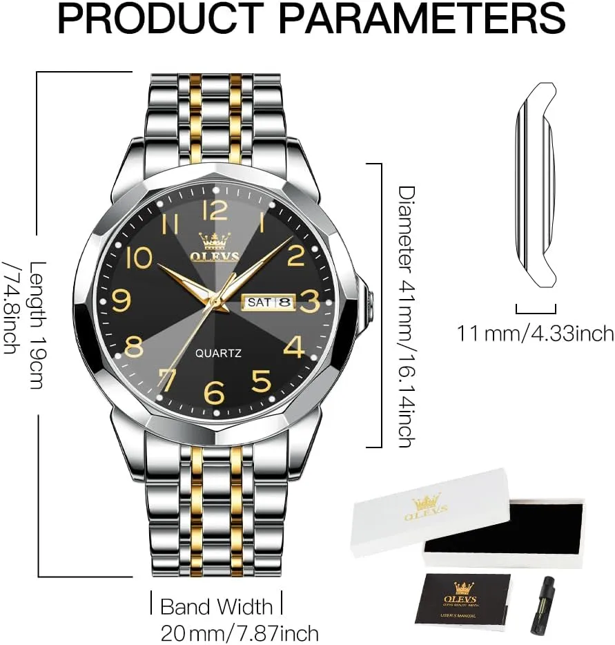 Classic Stainless Steel Waterproof Luminous Two Tone Wrist homeland superbly allay juicy infusion Watch OLEVS Watch for Men Business Dress Diamond Analog Quartz Date Luxury 