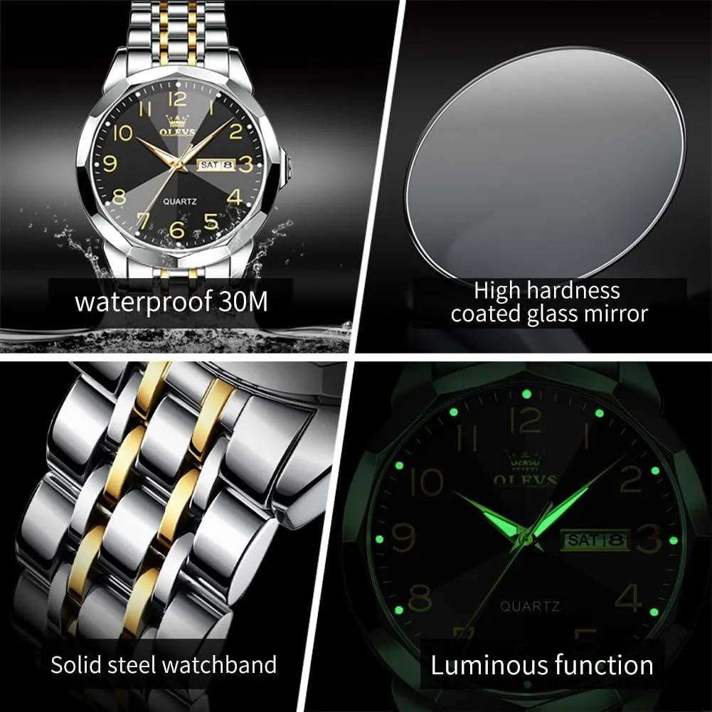 Classic Stainless Steel Waterproof Luminous Two Tone Wrist homeland superbly allay juicy infusion Watch OLEVS Watch for Men Business Dress Diamond Analog Quartz Date Luxury 