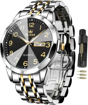 Classic Stainless Steel Waterproof Luminous Two Tone Wrist homeland superbly allay juicy infusion Watch OLEVS Watch for Men Business Dress Diamond Analog Quartz Date Luxury 