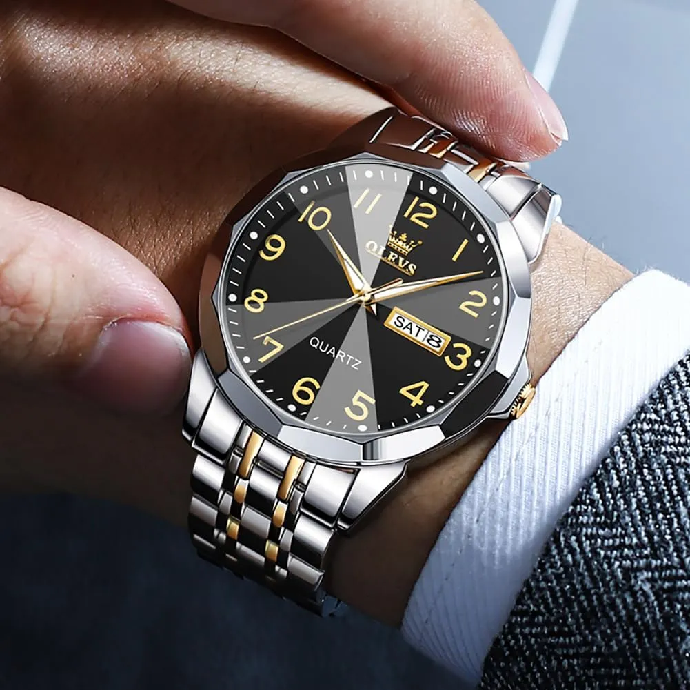 Classic Stainless Steel Waterproof Luminous Two Tone Wrist homeland superbly allay juicy infusion Watch OLEVS Watch for Men Business Dress Diamond Analog Quartz Date Luxury 