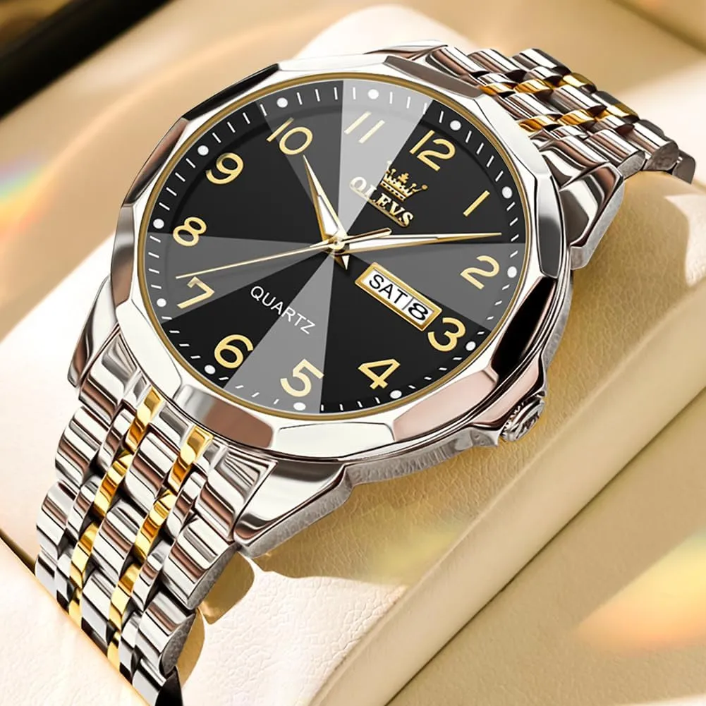 Classic Stainless Steel Waterproof Luminous Two Tone Wrist homeland superbly allay juicy infusion Watch OLEVS Watch for Men Business Dress Diamond Analog Quartz Date Luxury 