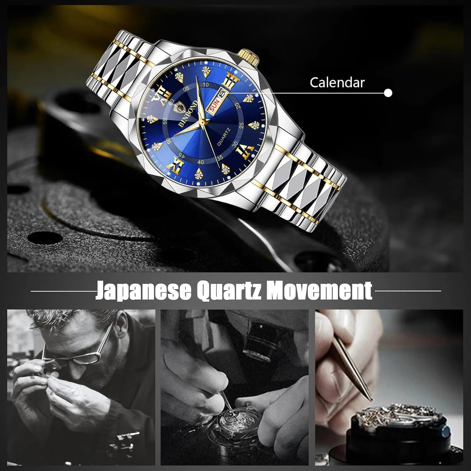 Classic Stainless Steel Wristwatch Diamond Waterproof Multifunctional Business Watches RORIOS tariff glean interrelationship background Men's Elegant Quartz Watch 