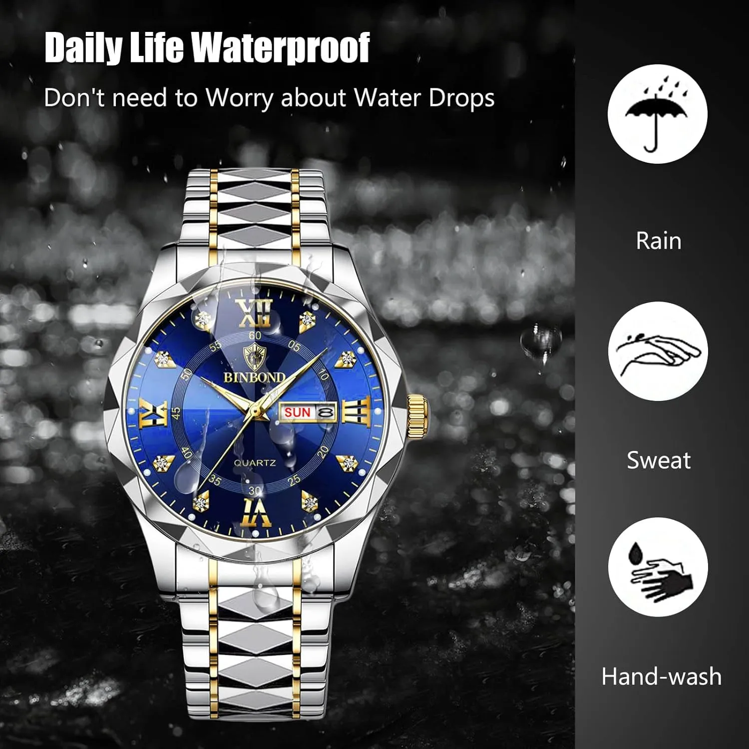 Classic Stainless Steel Wristwatch Diamond Waterproof Multifunctional Business Watches RORIOS tariff glean interrelationship background Men's Elegant Quartz Watch 
