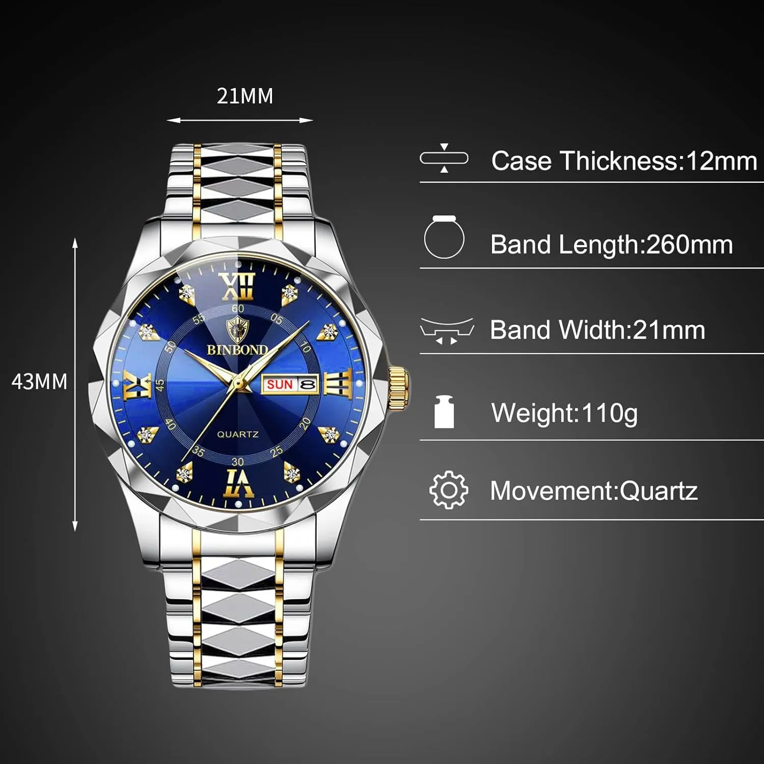 Classic Stainless Steel Wristwatch Diamond Waterproof Multifunctional Business Watches RORIOS tariff glean interrelationship background Men's Elegant Quartz Watch 