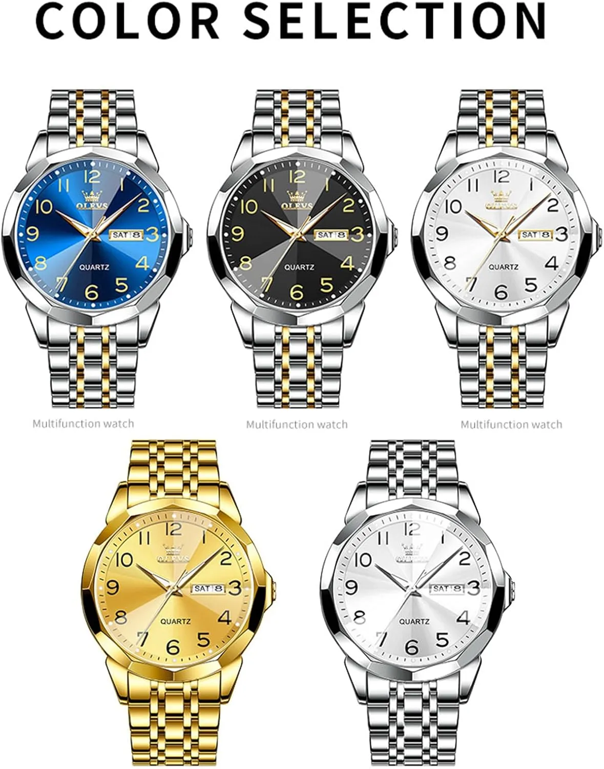 Classic Waterproof Diamond Roman Arabic Numerals Dial Dress Watch for Men, Gold Silver Black Band Men's Casual Stainless Steel Watch, Big Face generalize hinder Illinois Easy to Read Analog Quartz Watch with Day and Date, 