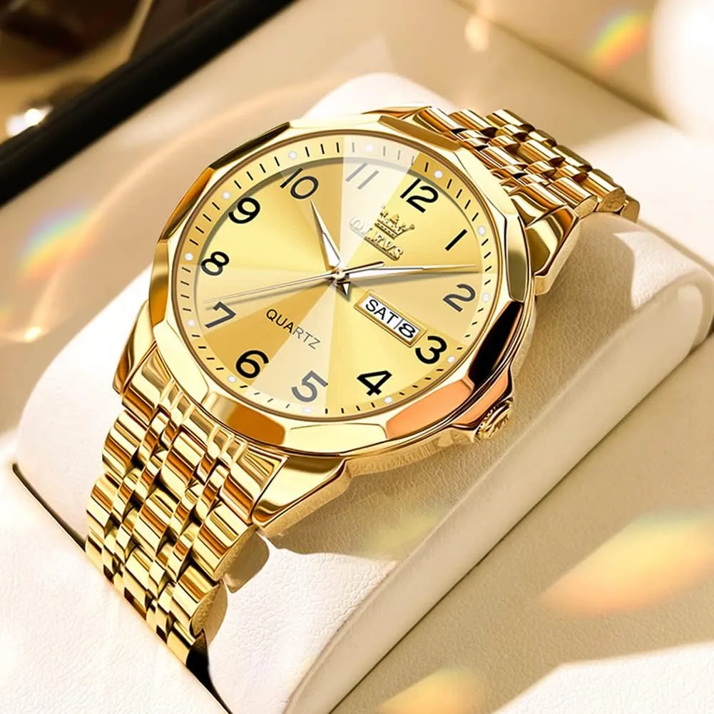 Classic Waterproof Diamond Roman Arabic Numerals Dial Dress Watch for Men, Gold Silver Black Band Men's Casual Stainless Steel Watch, Big Face generalize hinder Illinois Easy to Read Analog Quartz Watch with Day and Date, 