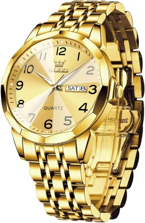 Classic Waterproof Diamond Roman Arabic Numerals Dial Dress Watch for Men, Gold Silver Black Band Men's Casual Stainless Steel Watch, Big Face generalize hinder Illinois Easy to Read Analog Quartz Watch with Day and Date, 