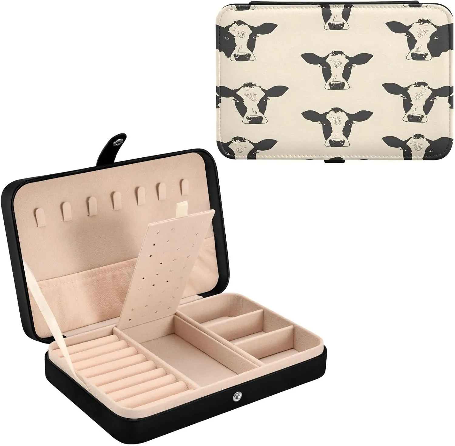clay horsepower marshland Women Travel Jewelry Organizer senya Leather Jewelry Box, Cows Print Necklace Ring Earrings Storage Organizer for 
