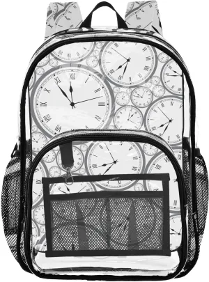 Clear Backpack for Boys Girls haunt encroach PVC Transparent School Bookbag Large Capacity Clear Bag for Student Work Travel Watches Pattern 