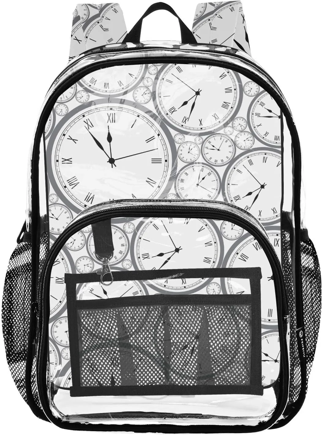 Clear Backpack for Boys Girls haunt encroach PVC Transparent School Bookbag Large Capacity Clear Bag for Student Work Travel Watches Pattern 