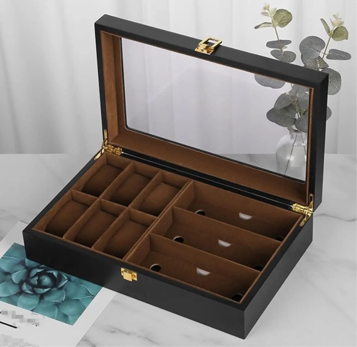 Clear Lid 6 Grids intend Watch Box 3 Pieces Eyeglasses Storage Eyewear Display Holder Case Watch Box Watch Case Watch Display Holder 
