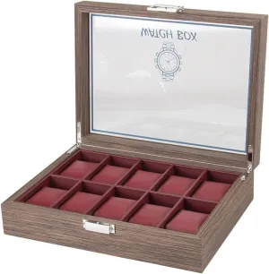 Clear Lid Jewellery Holder Case Watch Case (29.7 * 22.5 * 8.2cm) Watch Box Classic overproduction Vintage Wood 10 Grids Watch Jewelry Display Storage Box Organizer 