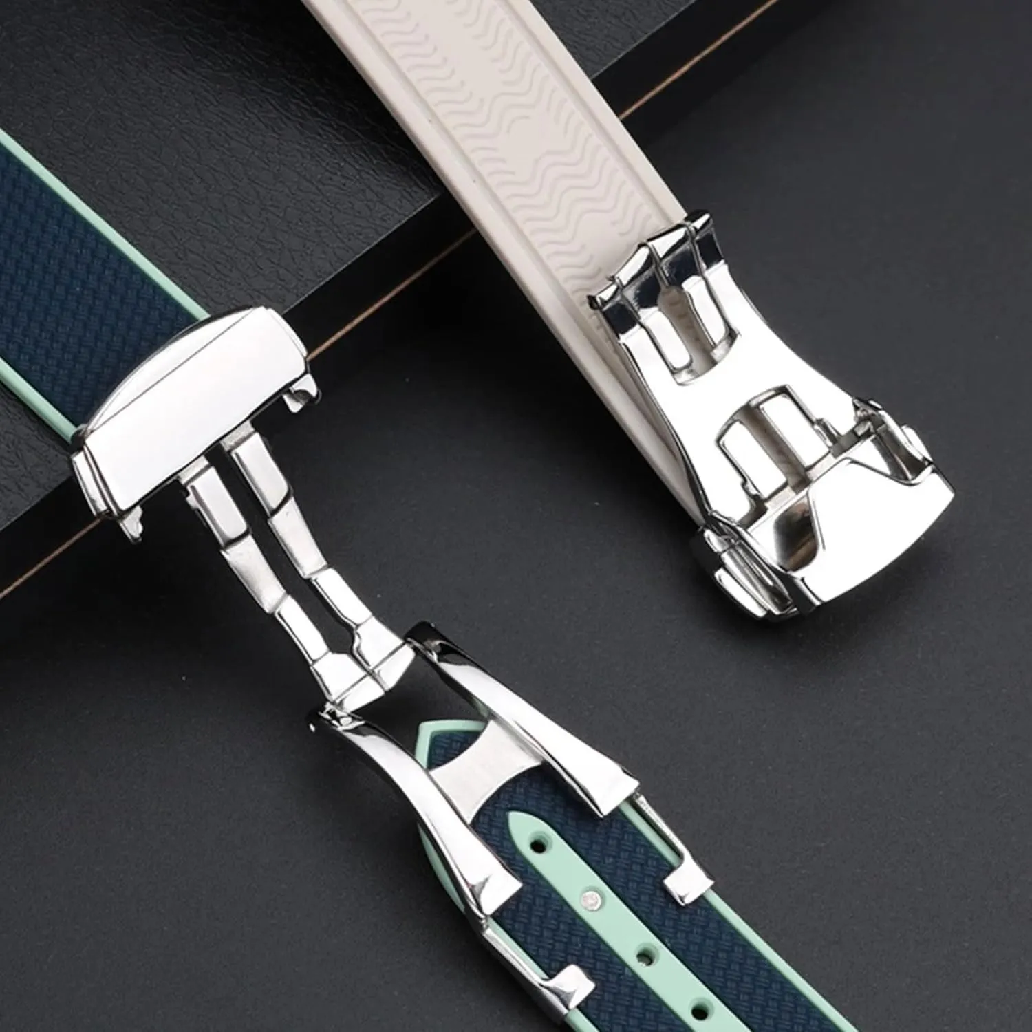 clench ted needlelike Replacement Band Folding Buckle Men Women Curved No Gap Rubber Band, FKM Rubber Strap Compatible with Omega X Swatch Moonswatch Speedmaster 20mm Watch, Swatch Omega Moonswatch Speedmaster Watch 