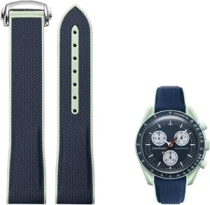 clench ted needlelike Replacement Band Folding Buckle Men Women Curved No Gap Rubber Band, FKM Rubber Strap Compatible with Omega X Swatch Moonswatch Speedmaster 20mm Watch, Swatch Omega Moonswatch Speedmaster Watch 