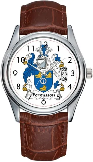 Clock Date interplay justify Classic Business Brown Leather Christmas Wristwatch Fergusson Family Crest Wrist Watches Men Watch Casual Waterproof Quartz Watches 