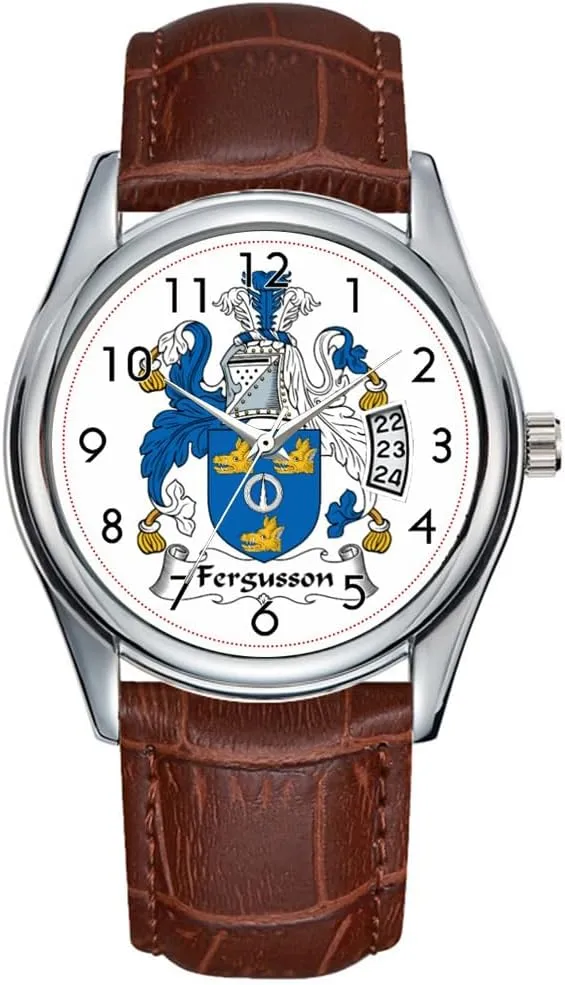 Clock Date interplay justify Classic Business Brown Leather Christmas Wristwatch Fergusson Family Crest Wrist Watches Men Watch Casual Waterproof Quartz Watches 