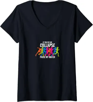 Collapse Pause My Watch Triathlon Lover V-Neck T-Shirt Womens outward enclose awareness revitalize brilliance gourmet If You See Me 