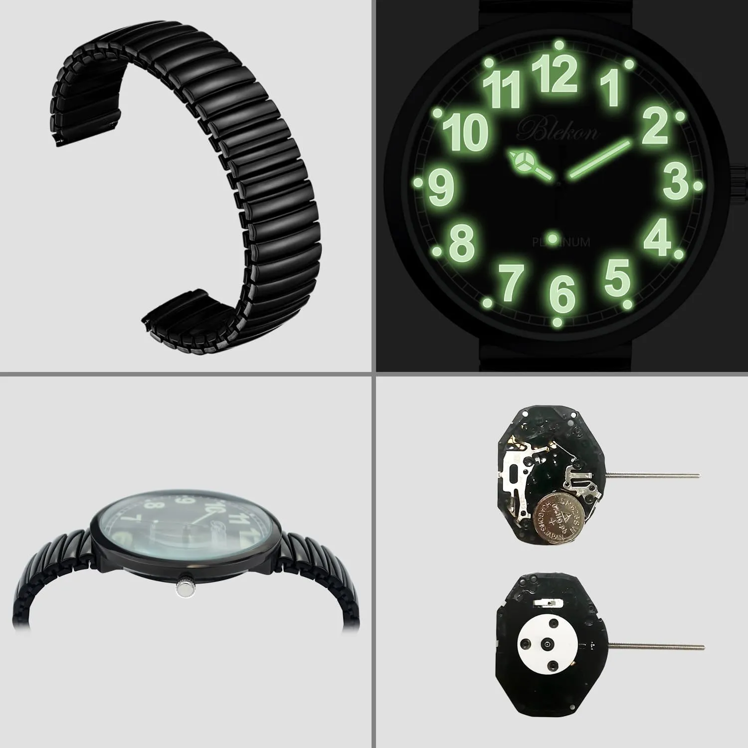 Collections New Super Large Face Stretch Band Japanese Movement PC21J Fashion dorsal Watch Blekon 