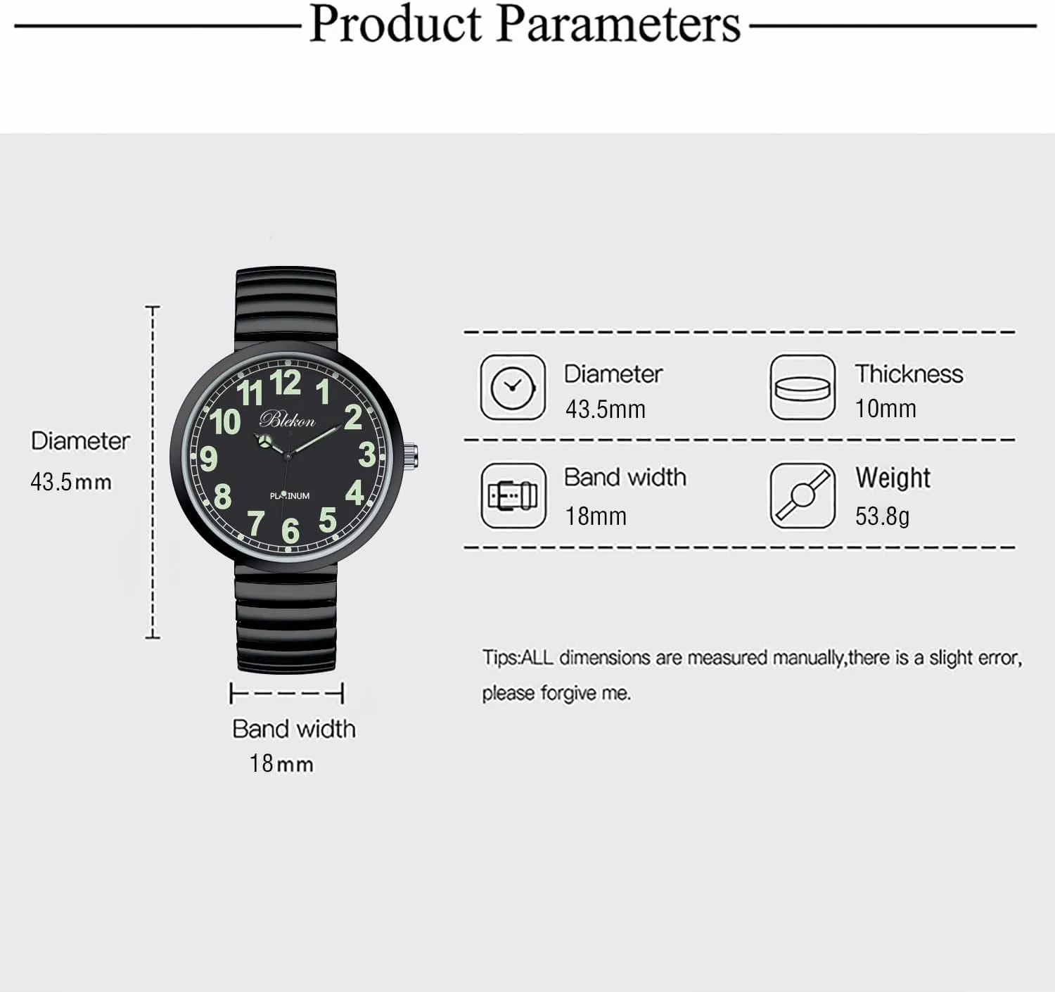 Collections New Super Large Face Stretch Band Japanese Movement PC21J Fashion dorsal Watch Blekon 