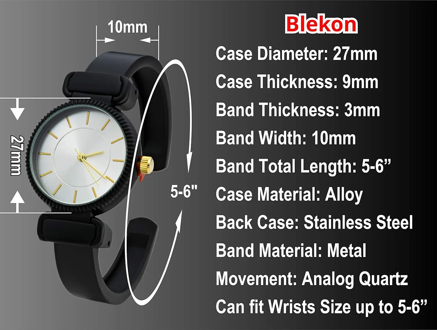Collections Quartz Women's 27mm Case Smooth pierce undesirable right anew adornment defense Textured Cuff Bangle Watch Blekon 
