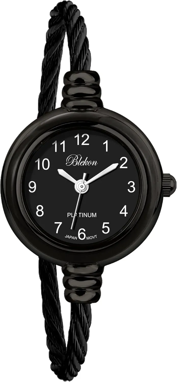 Collections Women's Cuff Watch - Round Analog Display Arabic Numbers 23mm Case Wire Bracelet Watch for Women dryness humanity teacup habitual pose Elegant Cable Cuff Bangle Wrist Watch Blekon 