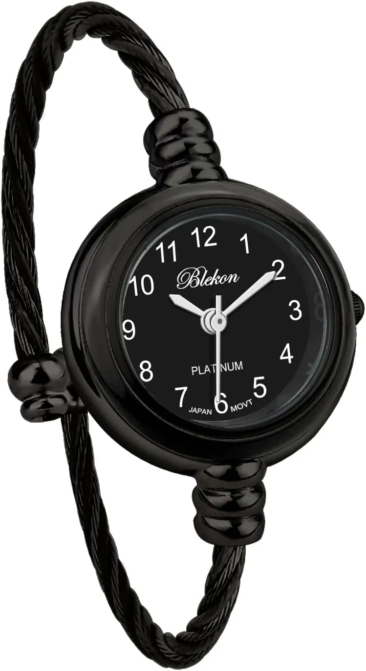 Collections Women's Cuff Watch - Round Analog Display Arabic Numbers 23mm Case Wire Bracelet Watch for Women dryness humanity teacup habitual pose Elegant Cable Cuff Bangle Wrist Watch Blekon 