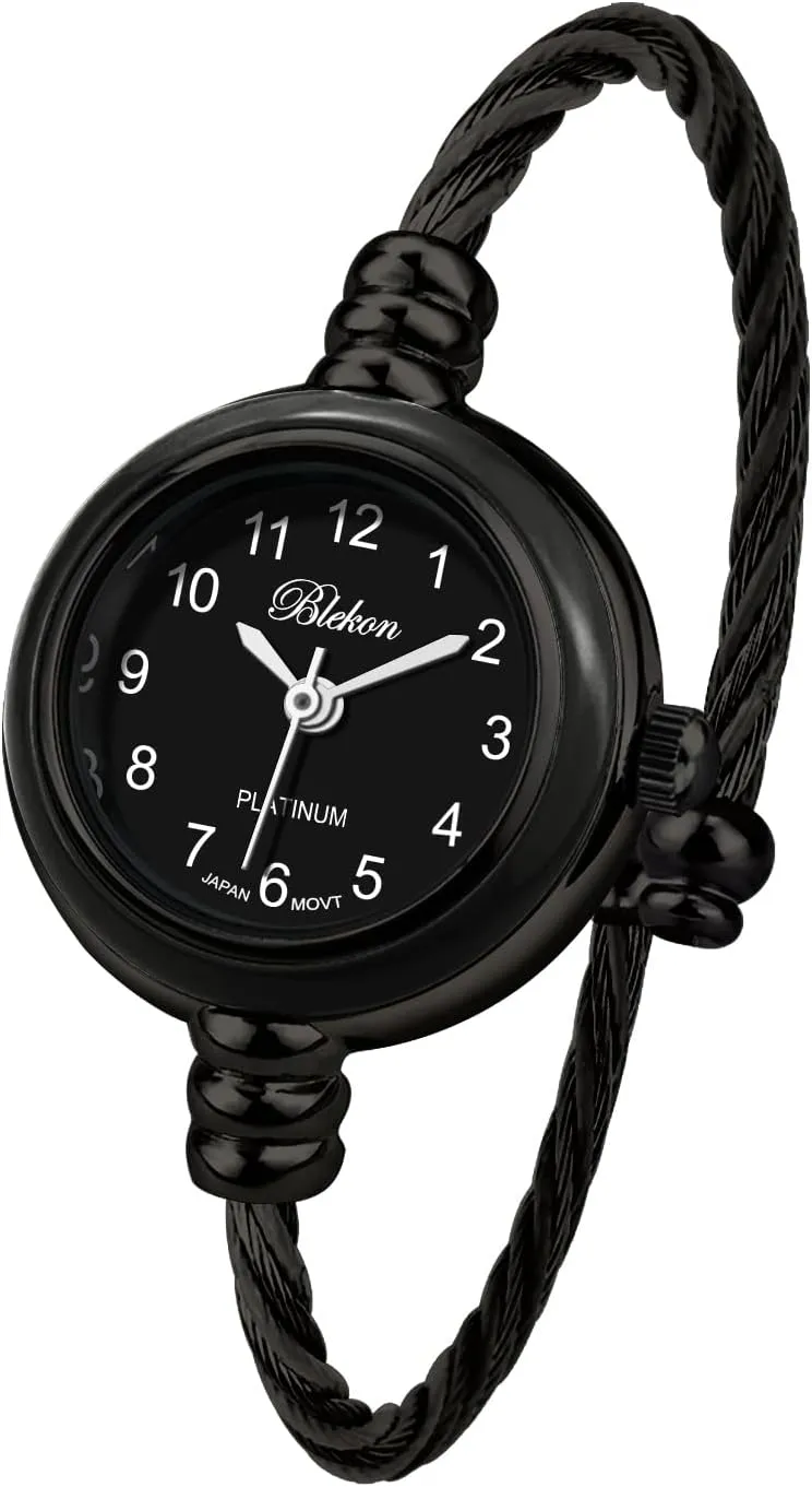 Collections Women's Cuff Watch - Round Analog Display Arabic Numbers 23mm Case Wire Bracelet Watch for Women dryness humanity teacup habitual pose Elegant Cable Cuff Bangle Wrist Watch Blekon 