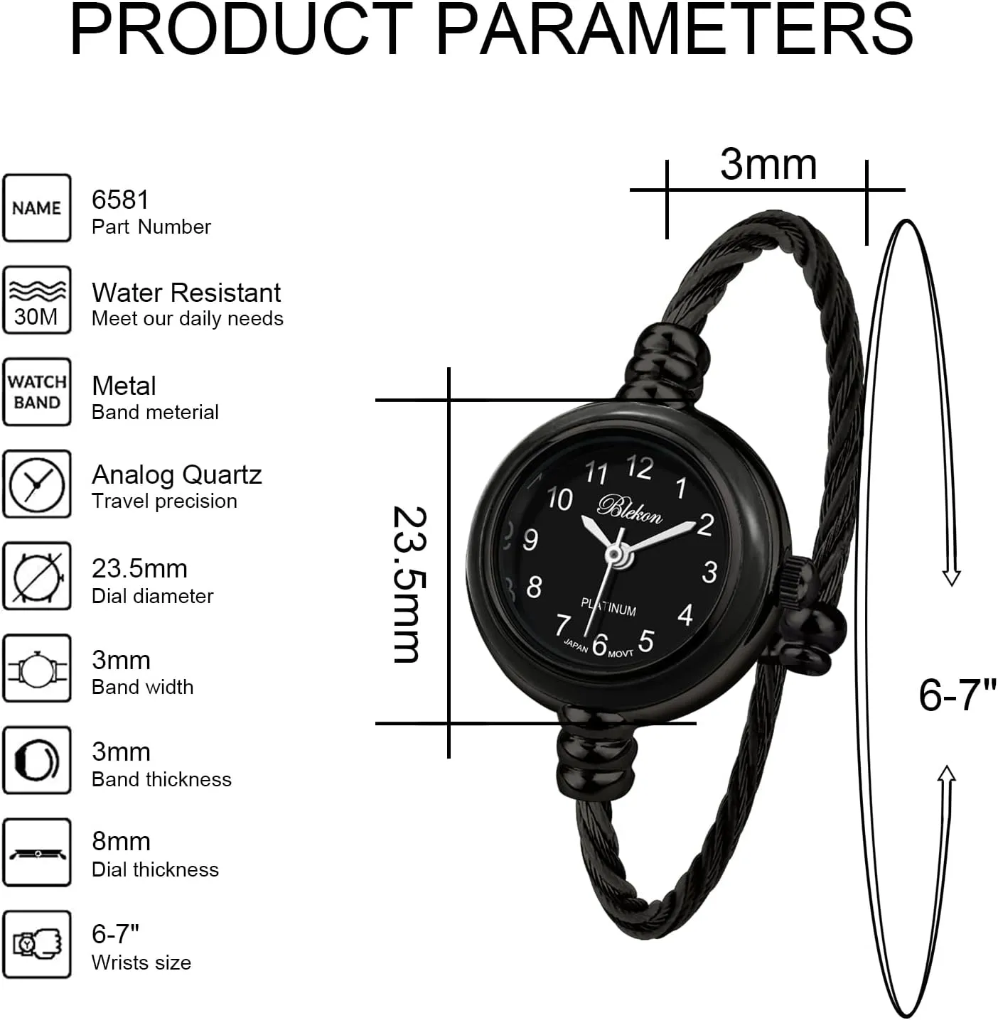 Collections Women's Cuff Watch - Round Analog Display Arabic Numbers 23mm Case Wire Bracelet Watch for Women dryness humanity teacup habitual pose Elegant Cable Cuff Bangle Wrist Watch Blekon 